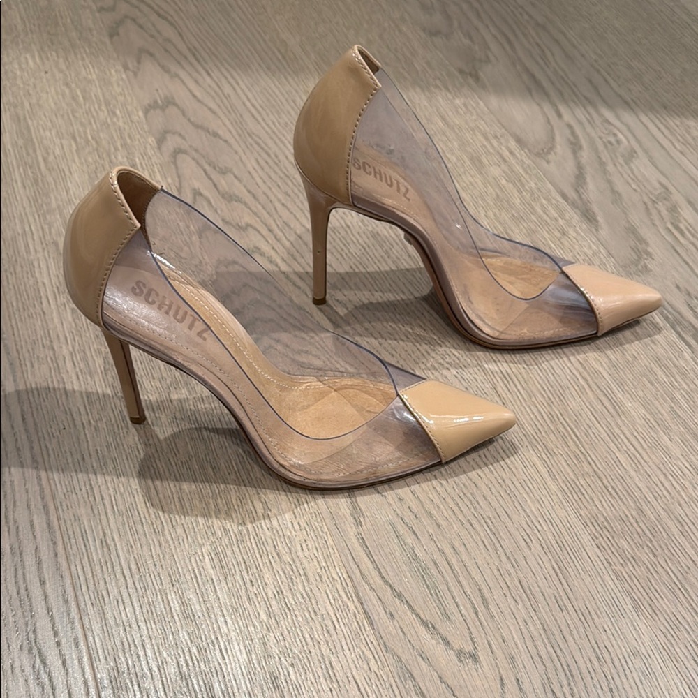 Schutz Women's Tan and Clear Heels